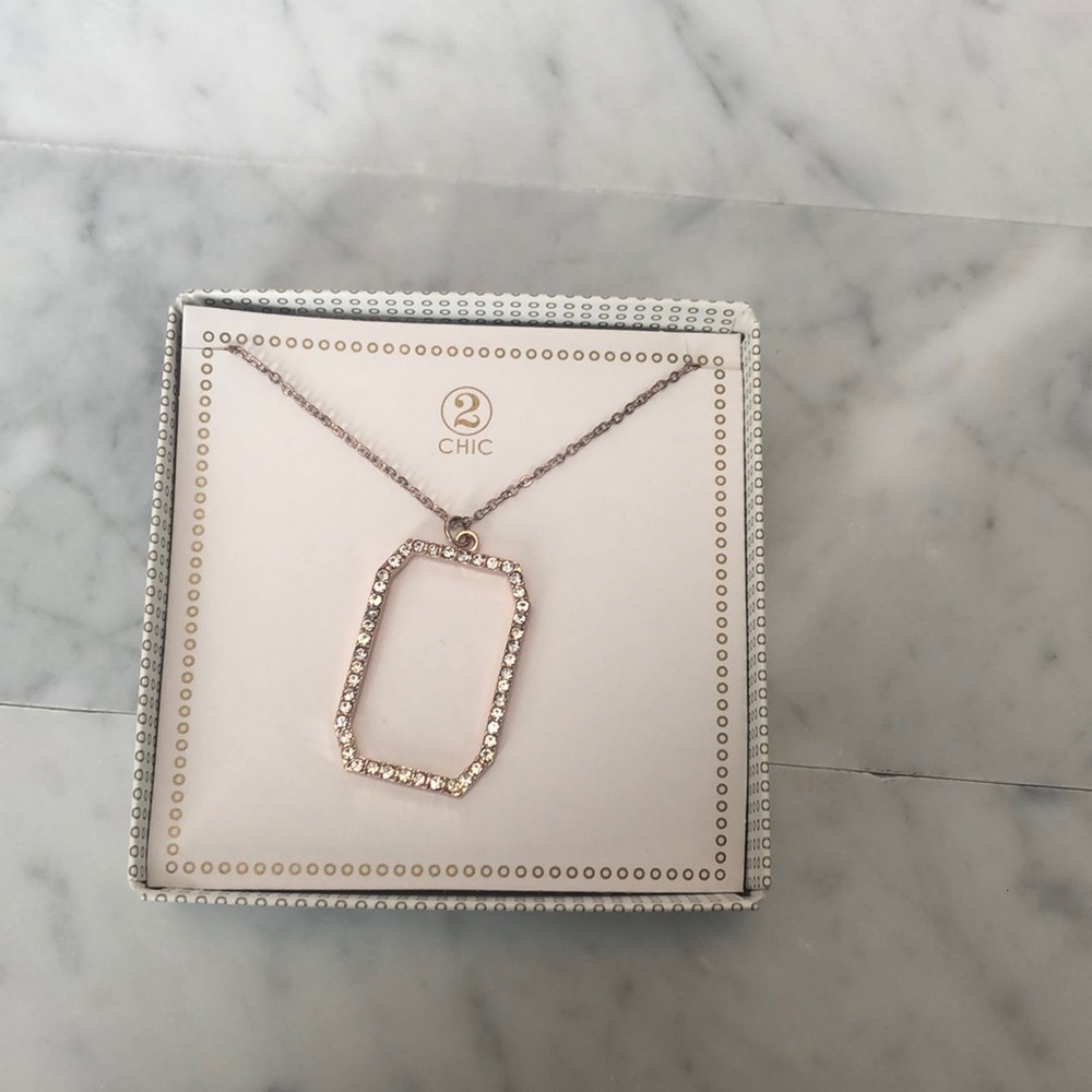 Rose gold crystal rectangle medallion necklace
